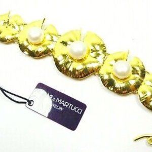 ADAMI & MARTUCCI Sterling Silver Gold Plated FW Pearls Lily Pad Bracelet